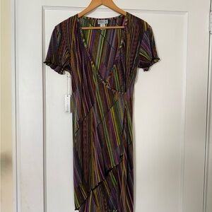 Vintage Colorful Striped V-Neck Dress